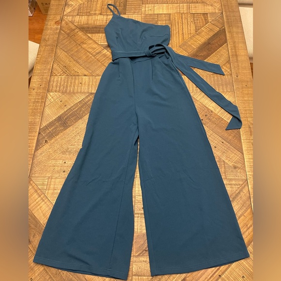 anrabess Pants - Chic Teal One-Shoulder Jumpsuit